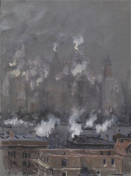 Smoke and fog on gray day, New York City (1910)