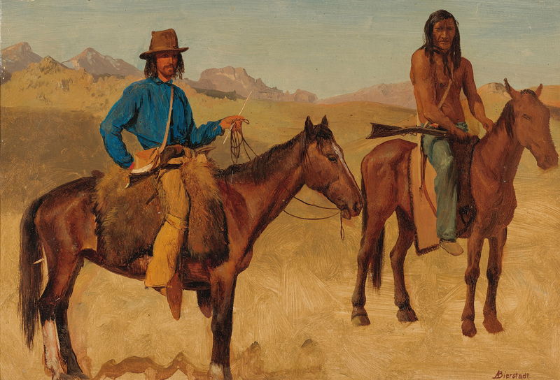 Trapper And Indian Guide On Horseback