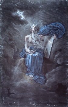 Moses with the tables of law on top of the mountain Sinaï