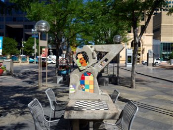 Chess meets modern art in Denver, Colorado's, 16th Street Pedestrian Mall (Photo by: Highsmith, Carol M.)