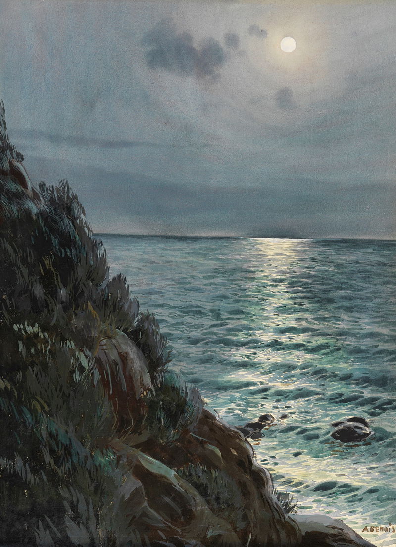 Seashore under a full moon (~1890)