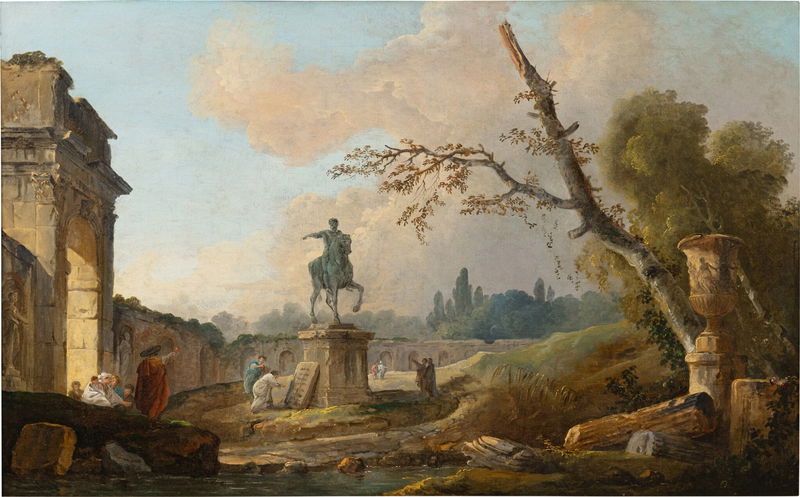 Landscape with ruins and the statue of Marcus Aurelius (1760)