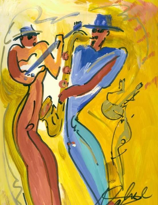 The Soul Searchers, Billy Furman sax, and Chris Brantley guitar. Painting done at the concert by Alfred Gockel by Billy Furman